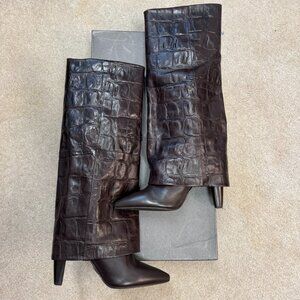 BRONX for Anthropologie Brown Croc-Embossed Leather Boots EU 40 NIB